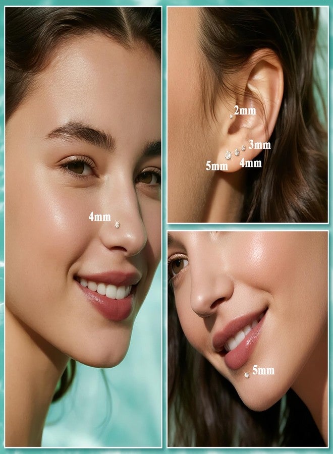 طقم أقراط مرصعة مسطحة الظهر مقاس 16G للنساء والرجال - مجوهرات ثقب الأنف من الفولاذ الجراحي المضاد للحساسية بخيط داخلي - مزودة بأداة التقاط كرة الثقب (ذهبية) - Image 2